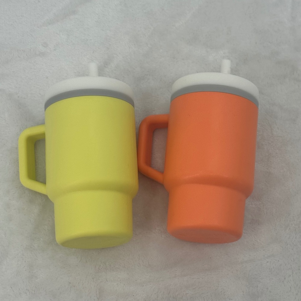 2 Infantino Silicone Toddler Straw Cups, Yellow & Orange, Easy Grip & Spillproof